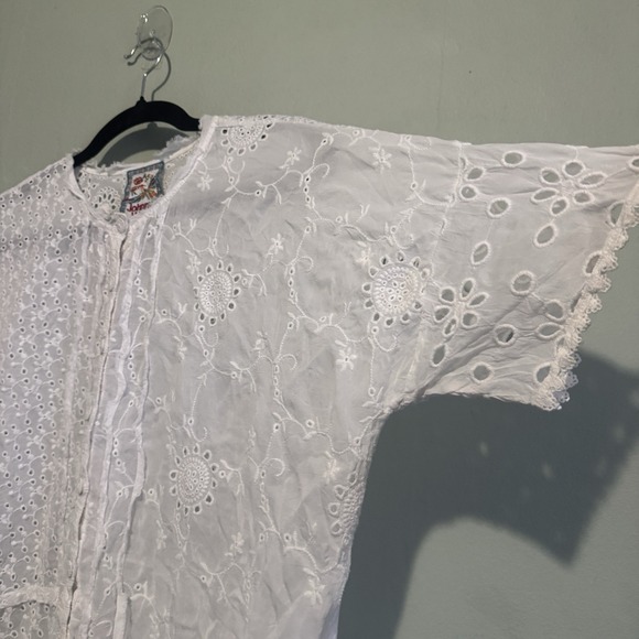 Johnny Was White Hyacinth Blouse Eyelet Lace Large short Sleeve Top Button Boho - Picture 16 of 16